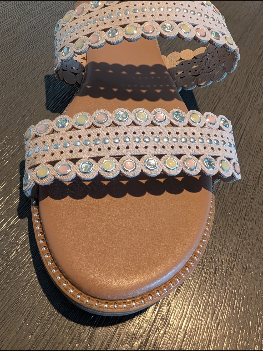 Women's Kensie Beige Studded Jewel Double Strap Slide Sandals- Size 7 - Picture 3 of 5